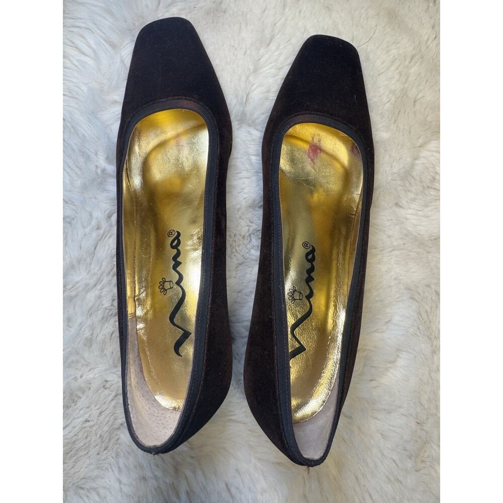 Vintage Y2k 90s Nina Pump Velvet Square Toe 7.5 Chocolate Brown Fall Wedding - Picture 15 of 15